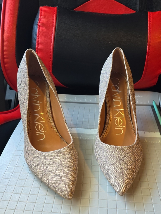 Calvin Klein Shoes - Calvin Klein Champagne Logo Pointed-Toe Pumps